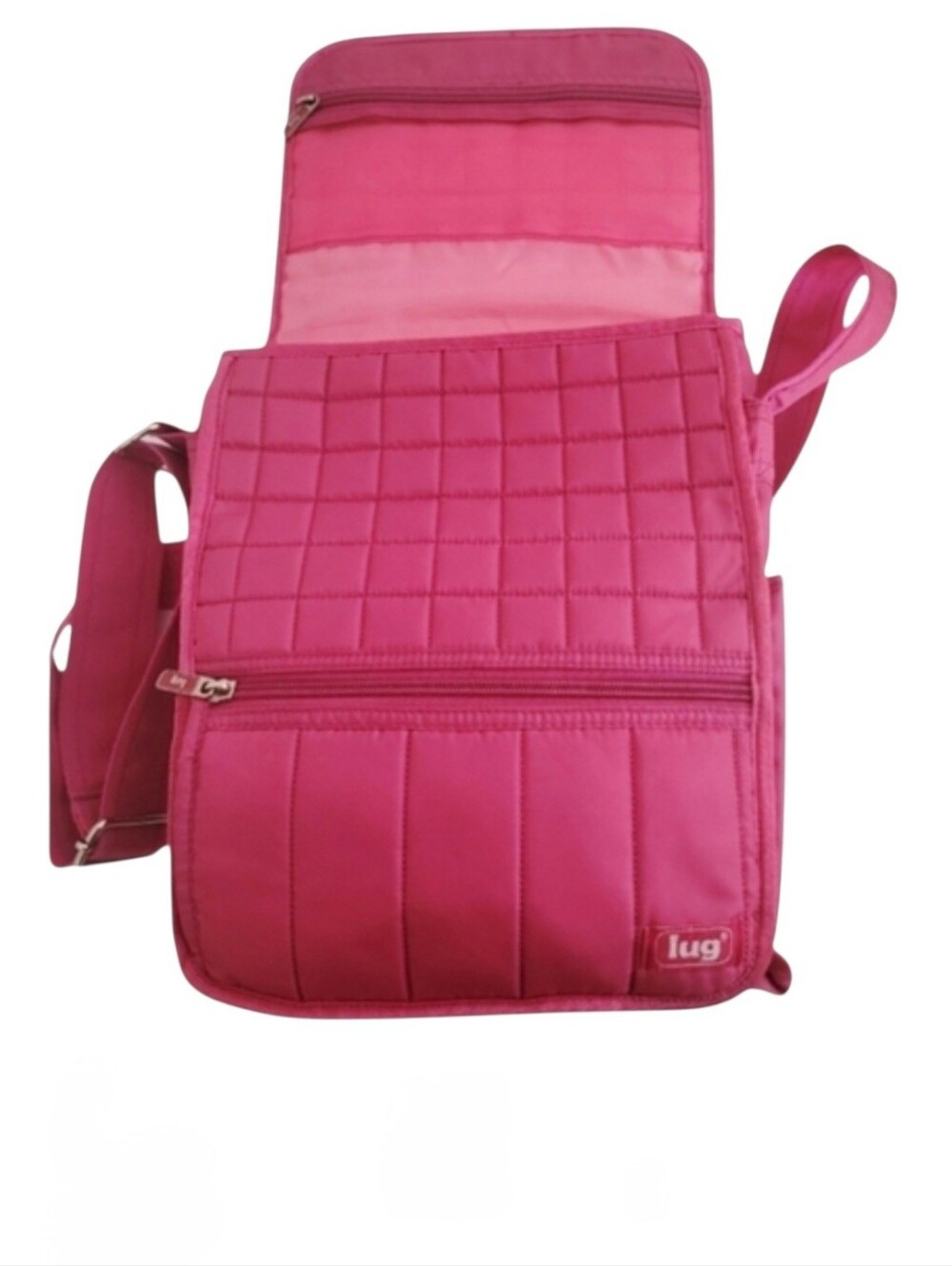 💕 Y2K lug Hot Pink Quilted Moped Messenger Crossbody Bag 💕 - Picture 5 of 8